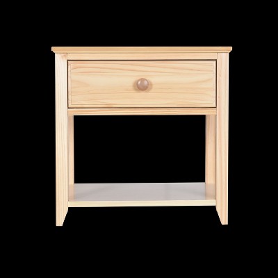 Natural Pine 1-Drawer Nightstand with Shelf
