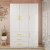 Keloyid White Wood 47.24 in. Armoire with 3 Drawers, 3 Shelves and Hanging Rods - 3 of 4