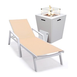 LeisureMod Marlin Modern White Aluminum Outdoor Patio Chaise Lounge Chair With Arms and Square Fire Pit Side Table - 1 of 4