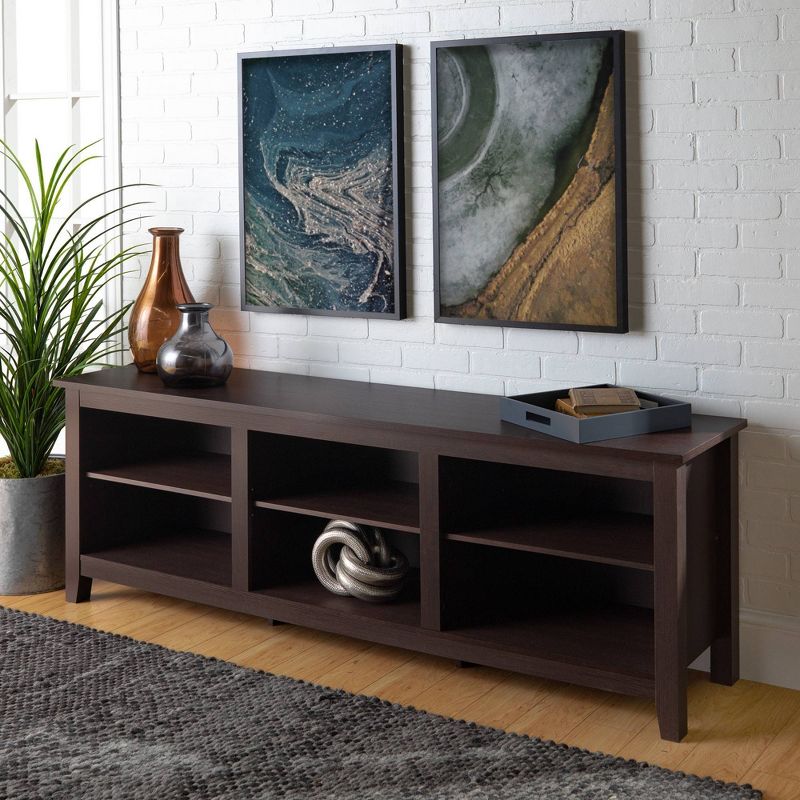 Transitional 6 Cubby Wood Open Storage Wood TV Stand for TVs up to 80"- Saracina Home, 3 of 17