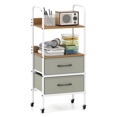 Costway 1/2 PCS Rolling Utility Storage Cart with 2 Open Shelves and 2 Fabric Drawers for Bedroom