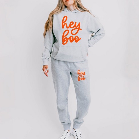 Simply Sage Market Women s Hey Boo Cursive Puff Print Graphic Sweatpants And Hoodie Set 2xl Heather Grey Target