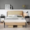 Full Metal Bed Frame with Rattan Headboard and Wooden Footboard, Boho Style Platform Bed Frame with Underbed Storage Space, Noiseless, Oak - 3 of 4