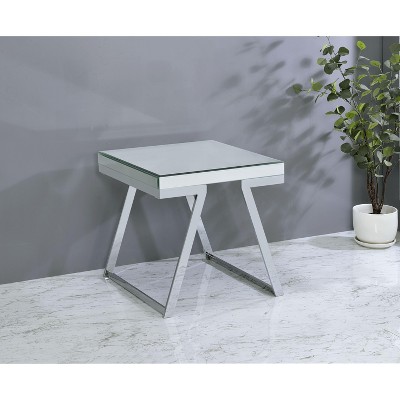 Vynxaria Contemporary Glam Mirrored Top Square End Table, Silver