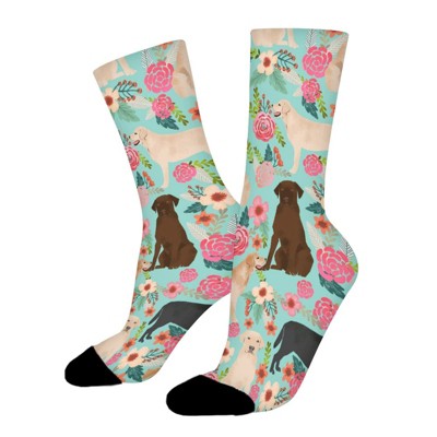Yellow Labrador Chocolate Florals Women Printed Crew Socks Funny Funky Socks Soft Polyester Novelty Gifts for Artists Men