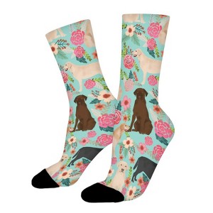 Yellow Labrador Chocolate Florals Women Printed Crew Socks Funny Funky Socks Soft Polyester Novelty Gifts for Artists Men - 1 of 1