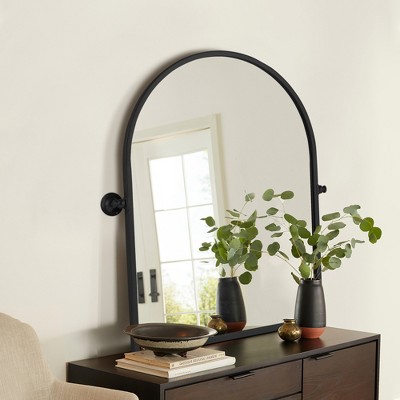 Lirago Arch Metal Wall Mirror with Tilted Frame Vanity Mirror Decor Mirror 36*24 Black