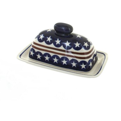 Blue Rose Polish Pottery Stars & Stripes Butter Dish