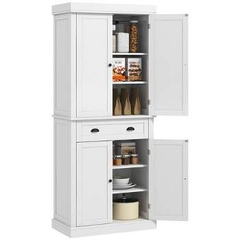 HOMCOM 72" Traditional Freestanding Kitchen Pantry Cupboard with 2 Cabinet, Drawer and Adjustable Shelves, Black Wood Grain