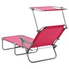 vidaXL Patio Lounge Chair Folding Sunlounger Outdoor Sunbed with Canopy Steel - Pink - 3 of 4