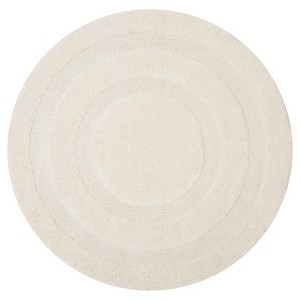 Creme Abstract Shag/Flokati Loomed Round Accent Rug - (4