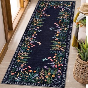Boho Floral Rugs for Living Room Decor Flower Area Rug Washable Farmhouse Floor Carpet Non Slip Botanical Accent Rug for Nursery Bedroom - 1 of 4