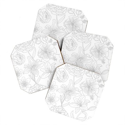 Emanuela Carratoni Line Art Floral Theme Set of 4 Coasters - Deny Designs