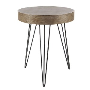 Olivia & May Modern Accent Table Brown: Round Wood Top, No Assembly, MDF Frame - 1 of 4