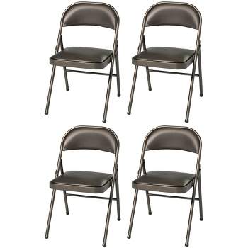 MECO Sudden Comfort Deluxe Cinnabar Vinyl Seat Padded Folding Chair with Steel Frame and Contoured Backrest for Indoor Outdoor Use, (Set of 4)