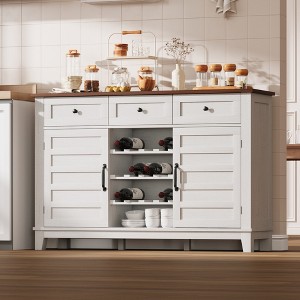 Farmhouse Buffet Cabinet with Storage, Sideboard with 3 Drawer, Reversible Wine Rack and Adjustable Shelf, Coffee Bar for Dining Room, Kitchen - 1 of 4