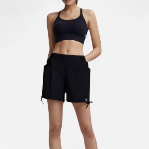 Anna-Kaci Active Women's High Waist Active Shorts with Elastic Side Waistband Large Pockets and Adjustable Drawstring Hem - 1 of 4