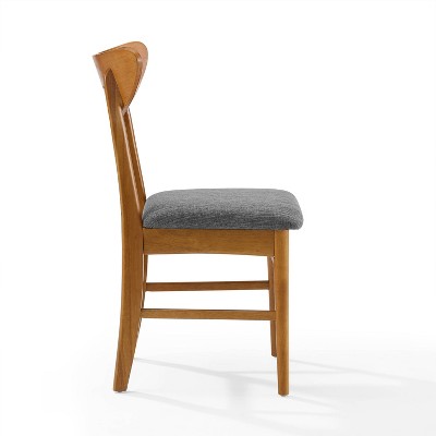 Set of 2 Acorn Wood Dining Chairs with Gray Upholstered Seat