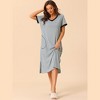 cheibear Women's V Neck Short Sleeves with Pockets Slit Long Sleepshirt - 2 of 4