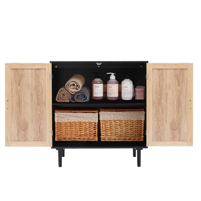 Black and Brown Wood 2-Door Freestanding Storage Cabinet