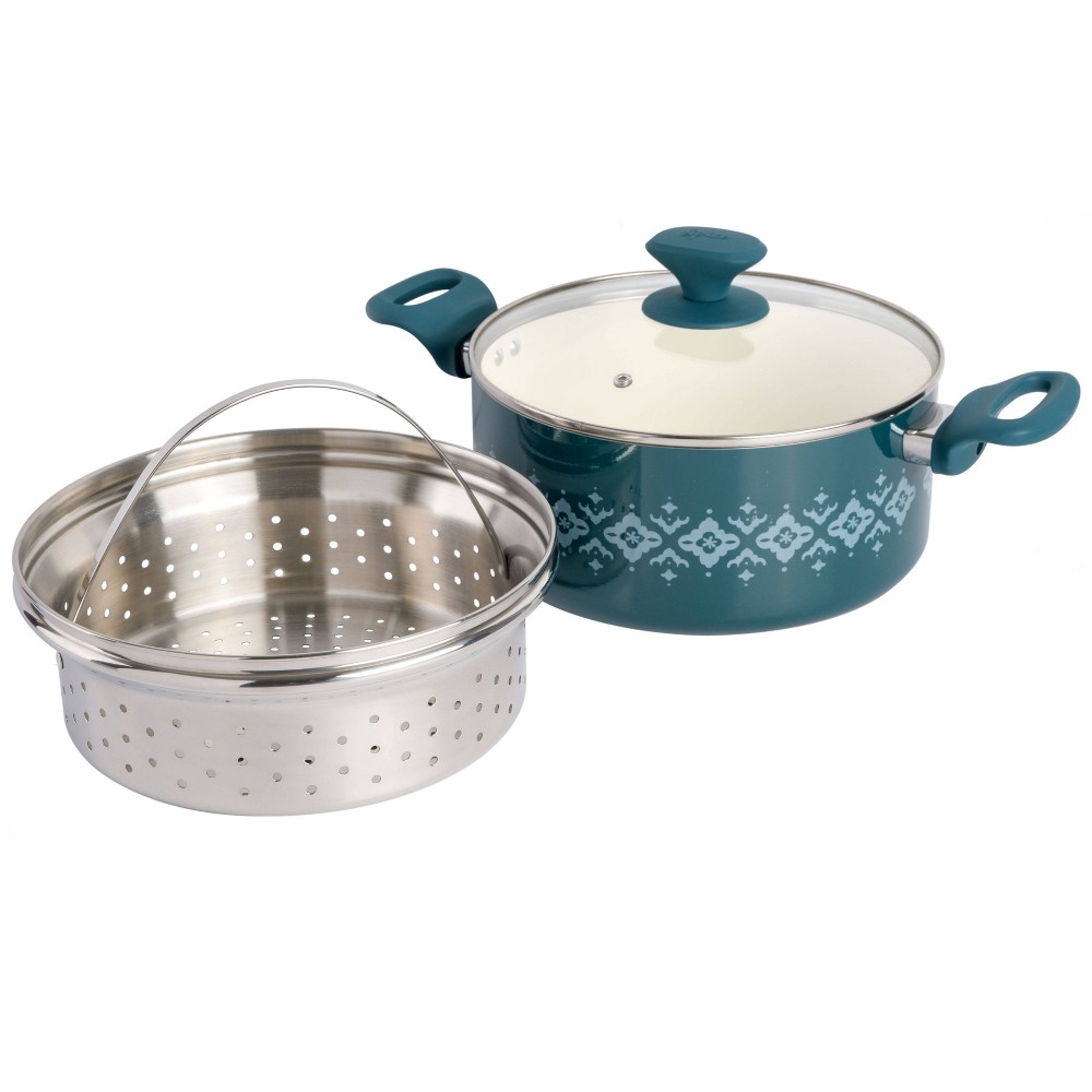 Spice by Tia Mowry Savory Saffron Healthy Nonstick 5qt Dutch Oven with Steamer Insert - Teal