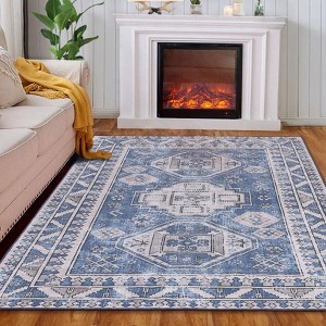 Washable Vintage Printed Rug Non Slip Low Pile Rug Soft Throw Floor Cover Foldable Indoor Carpet for Living Room Bedroom Playroom - 1 of 4
