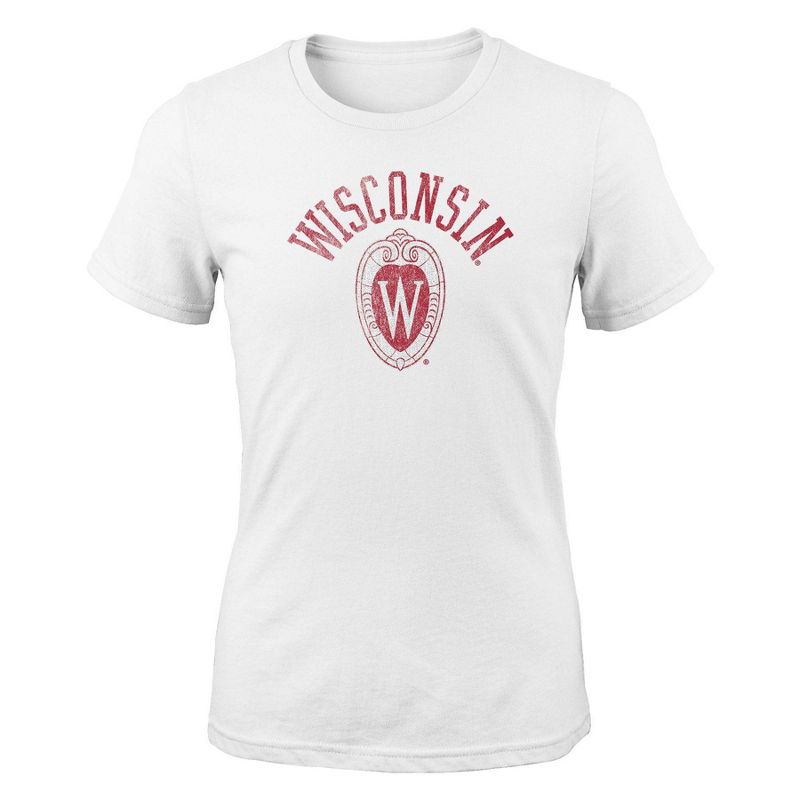 NCAA Wisconsin Badgers Girls&#39; White Crew Neck T-Shirt - XS, 1 of 2