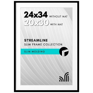 Americanflat 24x34 Poster Frame with Polished Plexiglass - Use as 20x30 Frame with Mat or 24x34 Frame Without Mat - Streamline Collection - Black - 1 of 4