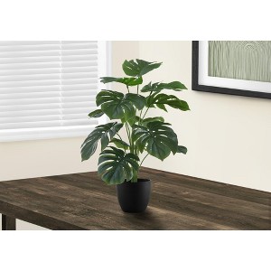 Monarch Specialties Artificial Plant 24 inch Tall Monstera Indoor Faux Fake Table Greenery Potted Real Touch Decorative Green Leaves Black Pot - 1 of 4