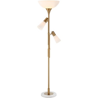 Adjustable Black Metal Torchiere Floor Lamp with Frosted Glass Shades