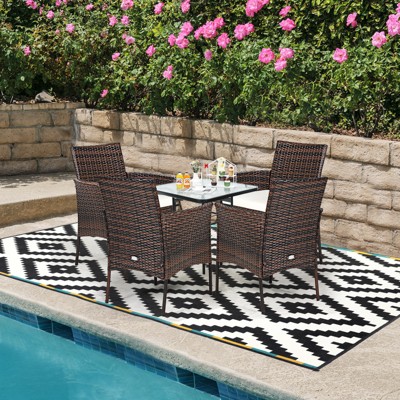 Brown Wicker Outdoor Dining Chairs with Cushions, Set of 2