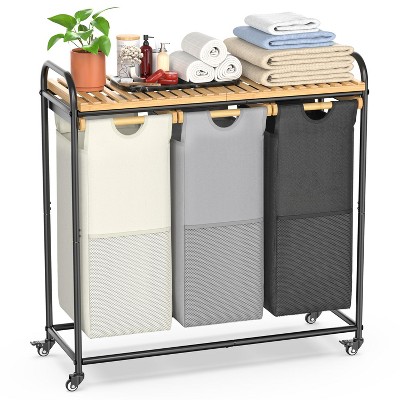 120L metal laundry basket rack with wheels, paired with three color laundry basket combinations