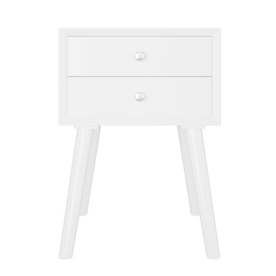 Tangkula Wooden Nightstand with 2 Storage Drawers Accent End Side Table for Bedroom&Living room