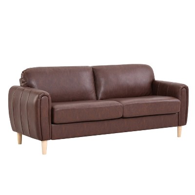 Brown Faux Leather Tufted Sofa with Removable Cushions