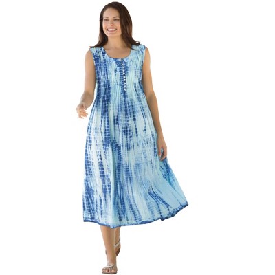 Woman Within Plus Size Sleeveless Pintuck Tie-Dye Dress