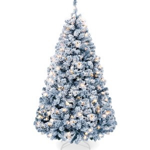 Best Choice Products Pre-Lit Ice Blue Christmas Pine Tree w/ Flocked Branches, Warm-White Lights - 1 of 4