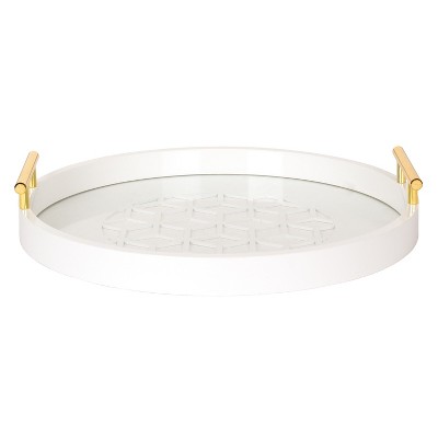 White and Gold Round Glass Decorative Tray