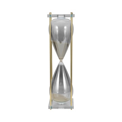 Modern Glass and Metal Hourglass with Decorative Frame for Living Room, Office, and Shelves Display