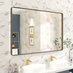 Apmir 48 in. W x 32 in. H Rectangular Aluminum Alloy Framed and Tempered Glass Wall Mirror in Brushed Bronze - 1 of 4