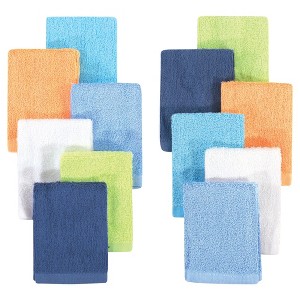 Hudson Baby Infant Boy Rayon from Bamboo Woven Washcloths 12pk, Blue Orange Lime, One Size - 1 of 2