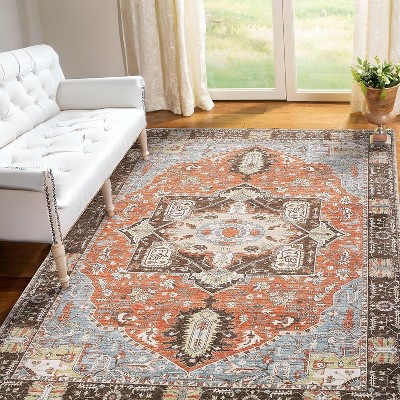 Washable Hallway Runner Rug, Ultra-Thin Non-Slip Boho Indoor Carpet for Kitchen Bedroom Entryway Laundry Room, Vintage Medallion Rug