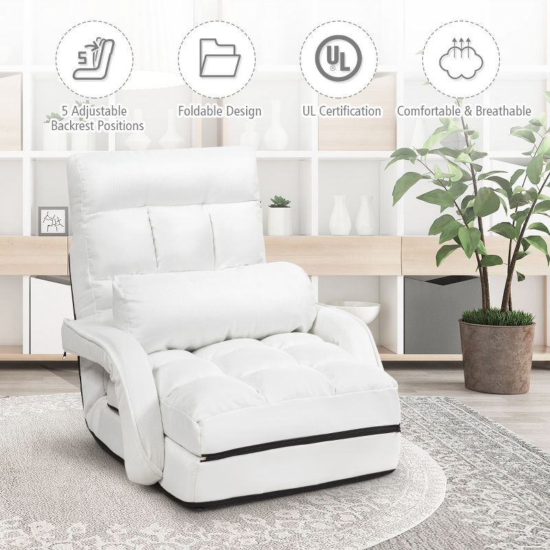 Costway Folding Floor Armchair w/6-position Adjustable Back & Lumbar Pillow White, 2 of 9