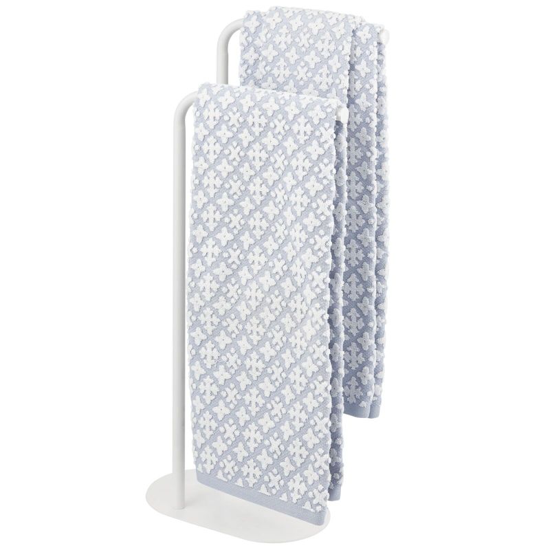mDesign Tall Stainless Freestanding 2-Tier Towel Rack Holder Pedestal, 4 of 7