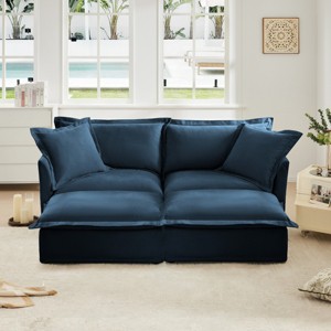Slipcovered Sectional Sofa, 2 Seater Sofa with Removable Cover, Sofa with Convertible Ottoman, Chenille Fabric Sectional Sofas-Cuddlewood - 1 of 4