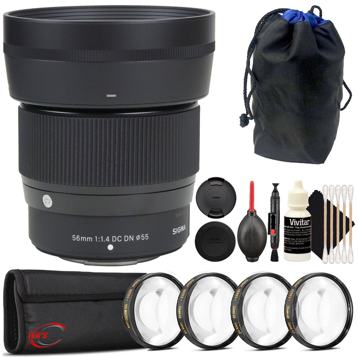 Sigma 56mm f/1.4 DC DN Contemporary Prime Lens Sony E-Mount + 55mm Macro Diopter Filter Set