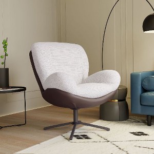 Kumasinova 360° Swivel Office Chair, Modern Ergonomic Office Chair with Faux Leather and Black Metal Base Frame, No Wheels, Home Office Desk Chairs - 1 of 4