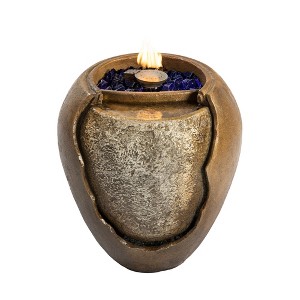 Teamson Home Outdoor 22 Inch Water Fountain Pot with Fire Pit and Fire Glass, Brown - 1 of 4