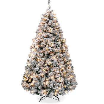Best Choice Products Pre-Lit Holiday Christmas Pine Tree w/ Snow Flocked Branches, Warm White Lights