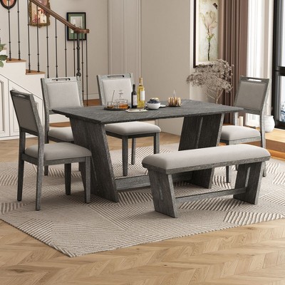 NicBex Dining Room Table Set for 4 Morden Dining Room Table with MDF Tabletop, 4 Upholstered Chairs and 1 Bench for Kitchen