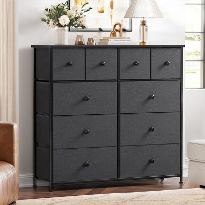 WOWLIVE 10 Drawers Dresser, Wooden Dresser, Chest of Drawers with Fabric